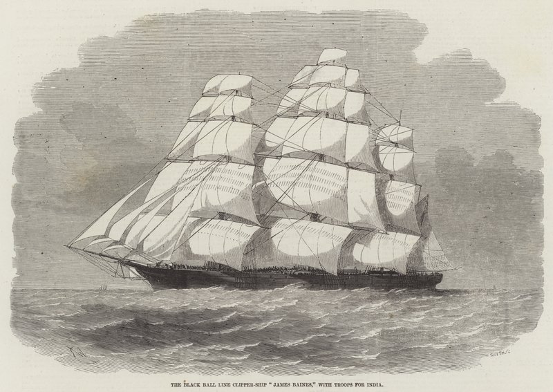 A linha de bolas pretas Clipper-Ship James Baines, com tropas para a Índia de Edwin Weedon