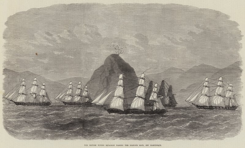 O esquadrão voador britânico passando a rocha do diamante, fora de Martinica de Edwin Weedon