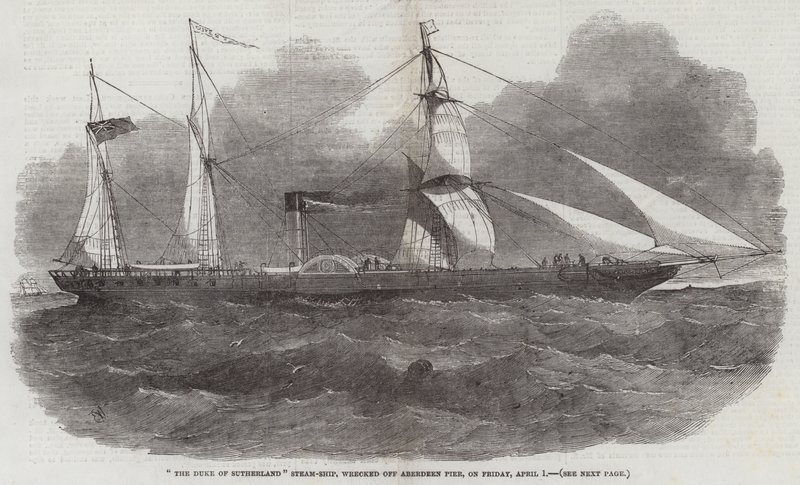 O navio a vapor Duque de Sutherland, naufragado ao largo do cais de Aberdeen, na sexta-feira, 1 de abril de Edwin Weedon