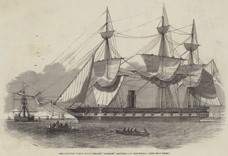 O tubarão egípcio Steam-Frigate Sharkie, esboçado Blackwall de Edwin Weedon