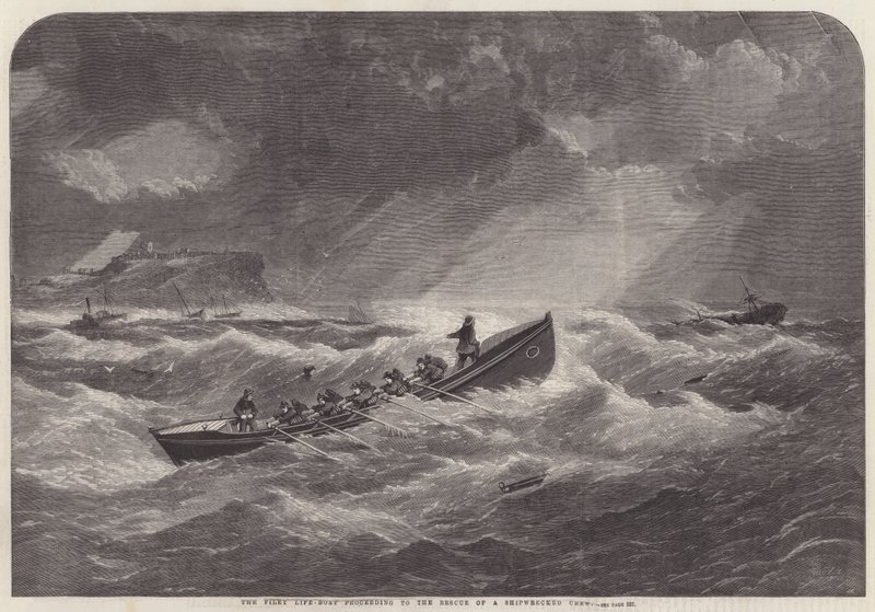 O Filey Life-Boat que segue para o resgate de uma tripulação naufragada de Edwin Weedon