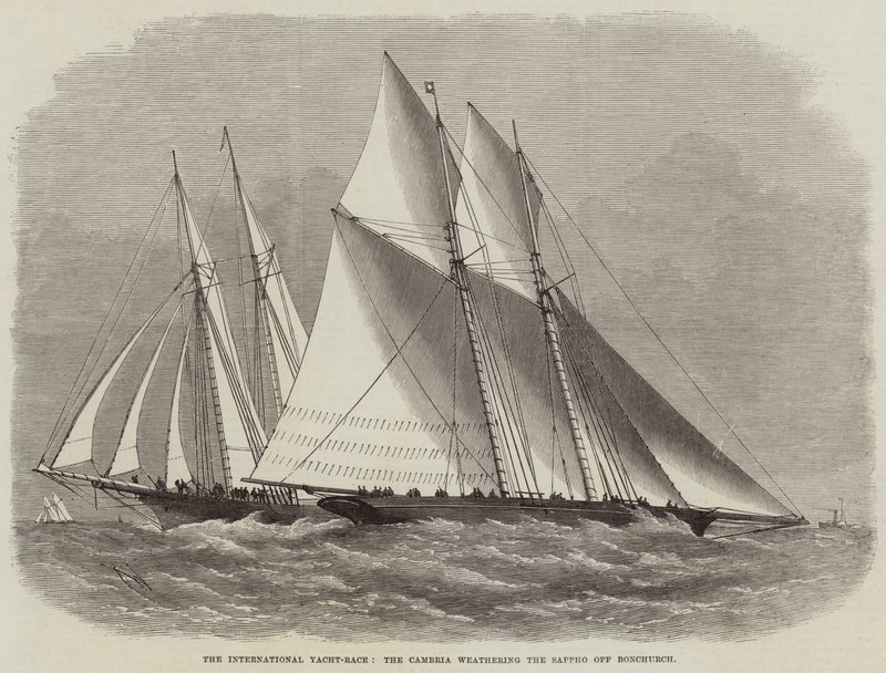 A Corrida Internacional de Iates, o Cambria enfrentando o Sappho de Bonchurch de Edwin Weedon