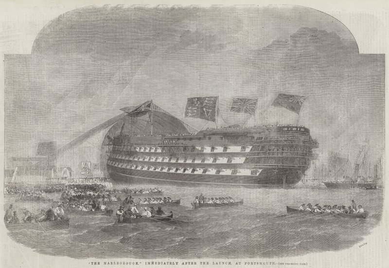 O Marlborough, imediatamente após o lançamento, em Portsmouth de Edwin Weedon