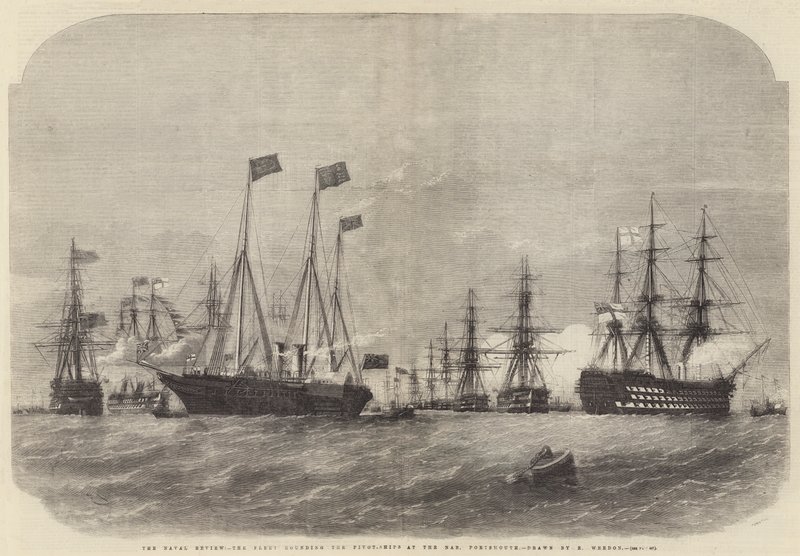 A revisão naval, a frota que arredonda os navios de pivô no Nab, Portsmouth de Edwin Weedon