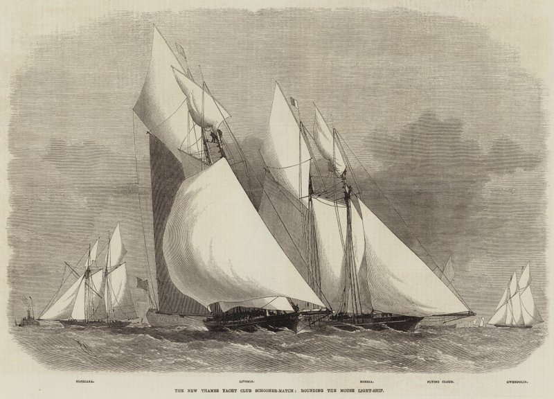 O novo Thames Yacht Club Schooner-Match, arredondando o Mouse Light-Ship de Edwin Weedon