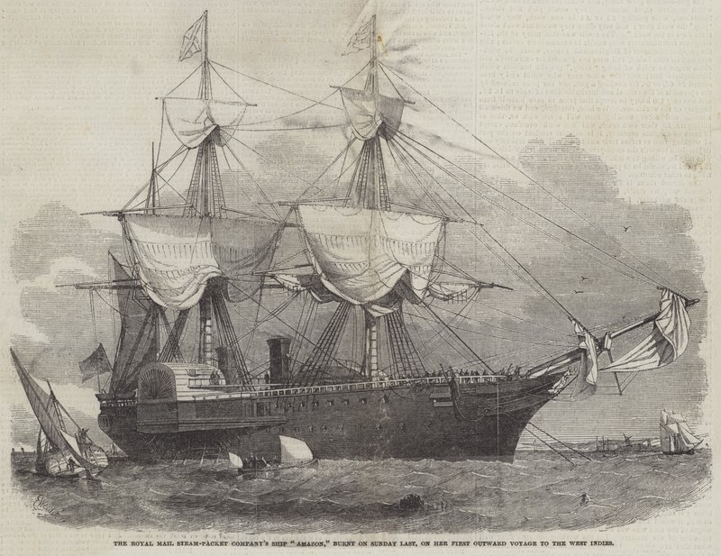 O navio Amazon da Royal Mail Steam Pack Company, queimado no último domingo, em sua primeira viagem para as Índias Ocidentais de Edwin Weedon