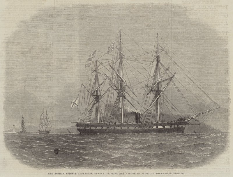 A fragata russa Alexander Newsky soltando sua âncora em Plymouth Sound de Edwin Weedon