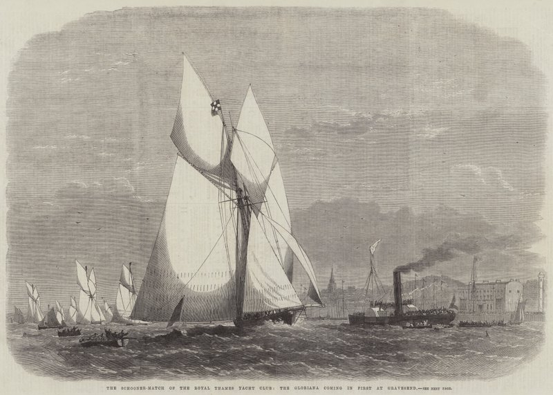 O Schooner-Match do Royal Thames Yacht Club, o Gloriana chegando em primeiro em Gravesend de Edwin Weedon