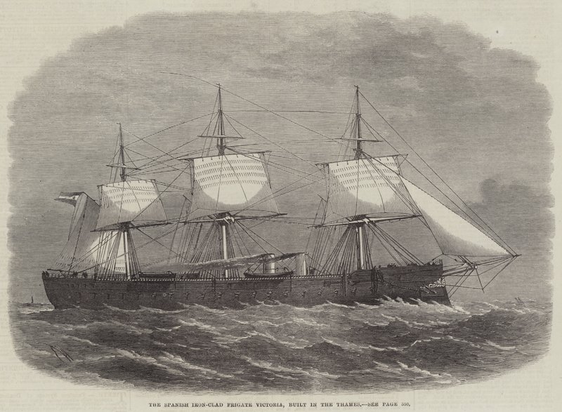 A fragata espanhola de ferro-folheada Victoria, construída no Tamisa de Edwin Weedon