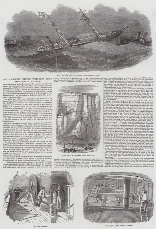 O cabo elétrico telegráfico submarino da Inglaterra para a Bélgica de Edwin Weedon