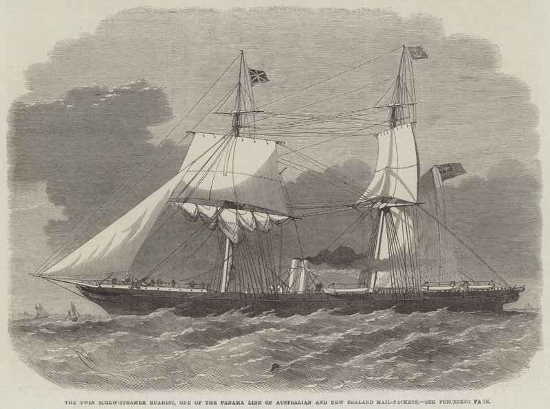 O Twin Screw-Steamer Ruahini, um dos pacotes de correio da Nova Zelândia e da Nova Zelândia de Edwin Weedon