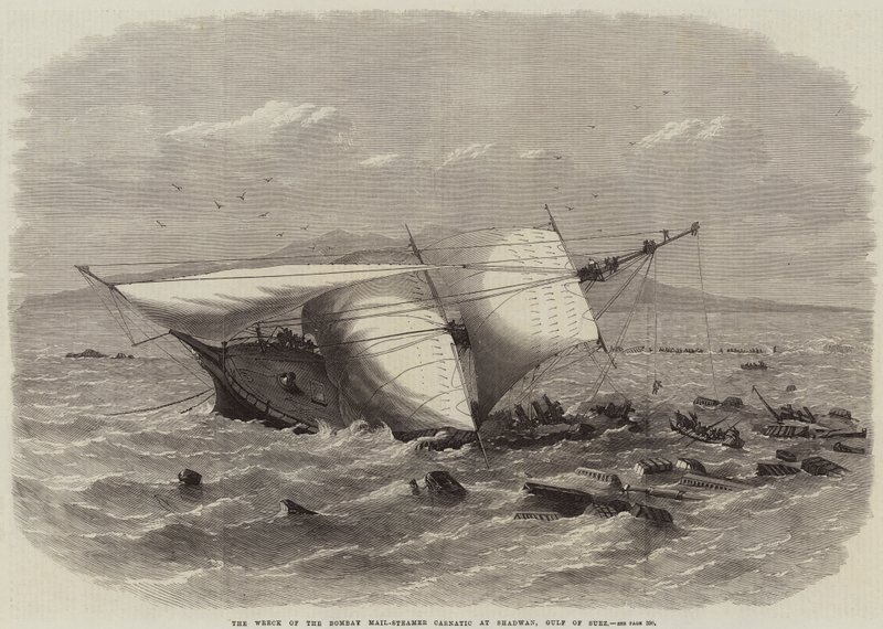 O naufrágio do navio de bombaim de correio de Bombaim em Shadwan, Golfo de Suez de Edwin Weedon