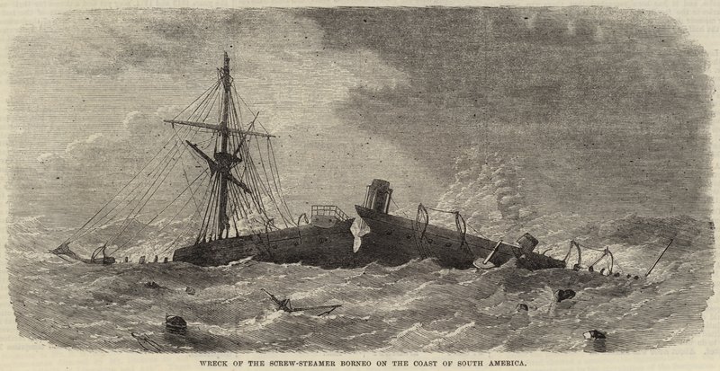 Naufrágio do navio de parafuso Bornéu na costa da América do Sul de Edwin Weedon