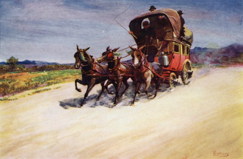 Na Córsega: Uma diligência (cor litho) de Edwin Arthur Norbury
