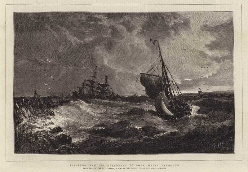 Pesca, traineiras, voltando, para, porto, grande, yarmouth de Edwin Hayes