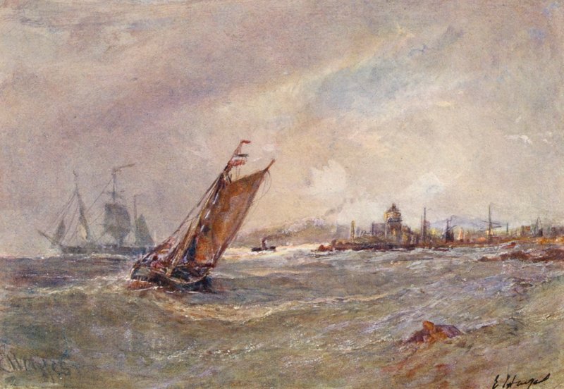 St Peter Port, Guernsey (litografia a cores) de Edwin Hayes