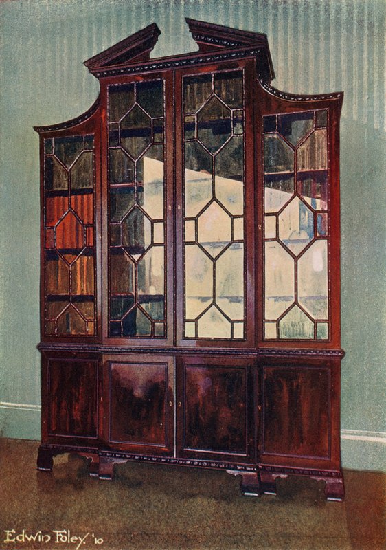 Estante esculpida da biblioteca Chippendale de Edwin John Foley
