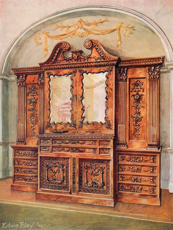 Estante esculpida em mogno - Estilo Chippendale - Influência francesa de Edwin John Foley