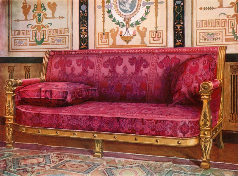 Sofá Esculpido Dourado Coberto em Rose Brocade de Lyons de Edwin John Foley