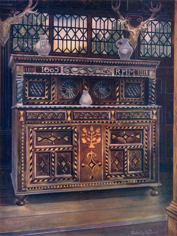 Armário Carved and Embutidos em Corte de Carvalho de Edwin John Foley
