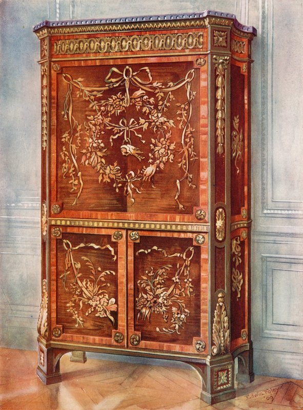 Incrustada em forma de Ormolu ereto Secretaire de Sycamore, tulipa, Kingwood, Holly e outras madeiras - Natural e manchado de Edwin John Foley