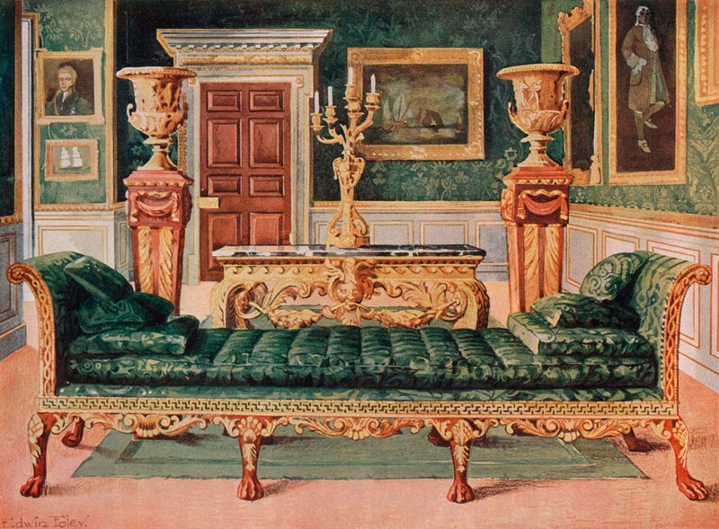 Suíte Georgiana de Mogno e Dourado na Galeria e Sala Verde do Castelo de Longford de Edwin John Foley