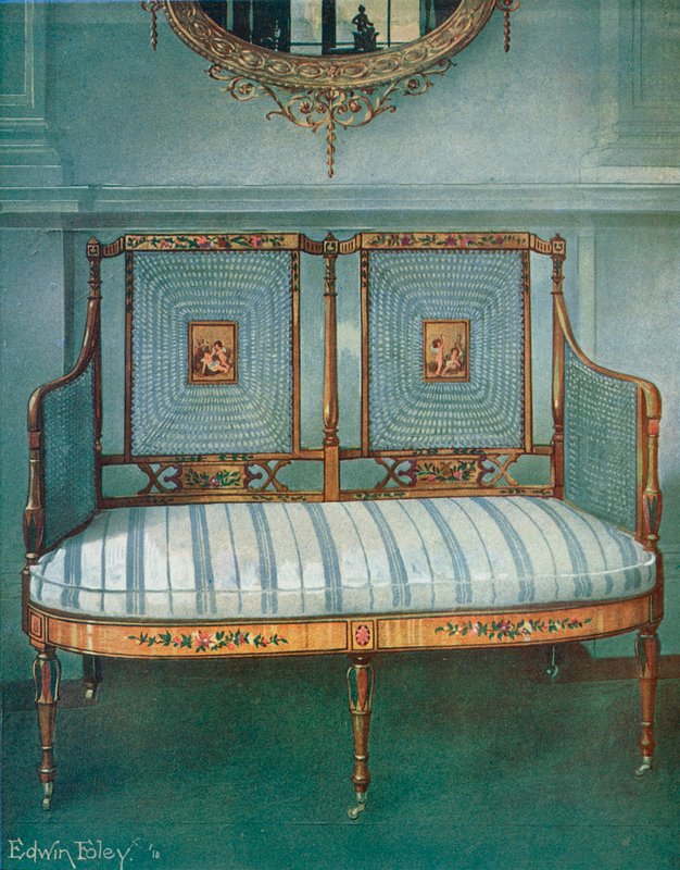 Canapé Satinwood Caned Pintado de Edwin John Foley