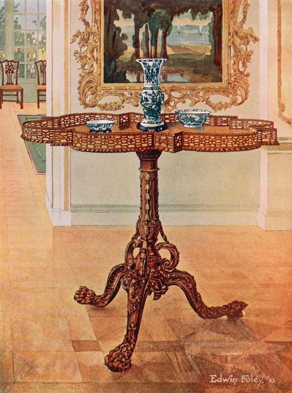 Tabela em forma de galhardetes em forma de traste - Escola Chippendale de Edwin John Foley