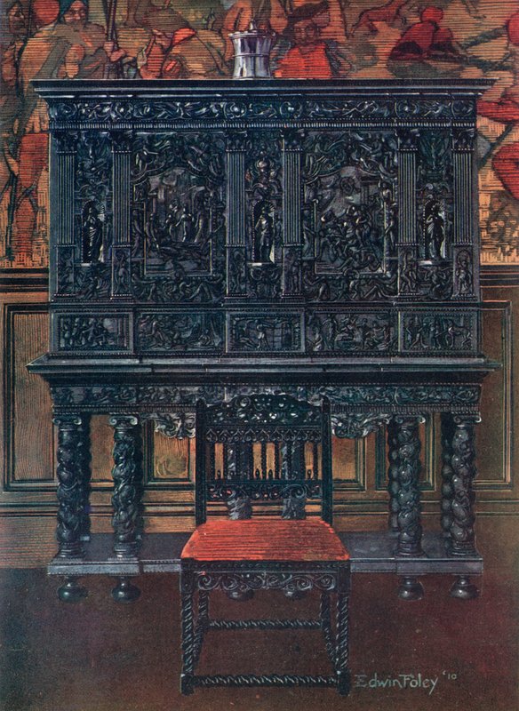 O Gabinete &39;Rubens&39;, Castelo de Windsor - Of Ebony Carved. Encaixes interiores embutidos e colunas de tartaruga de Edwin John Foley