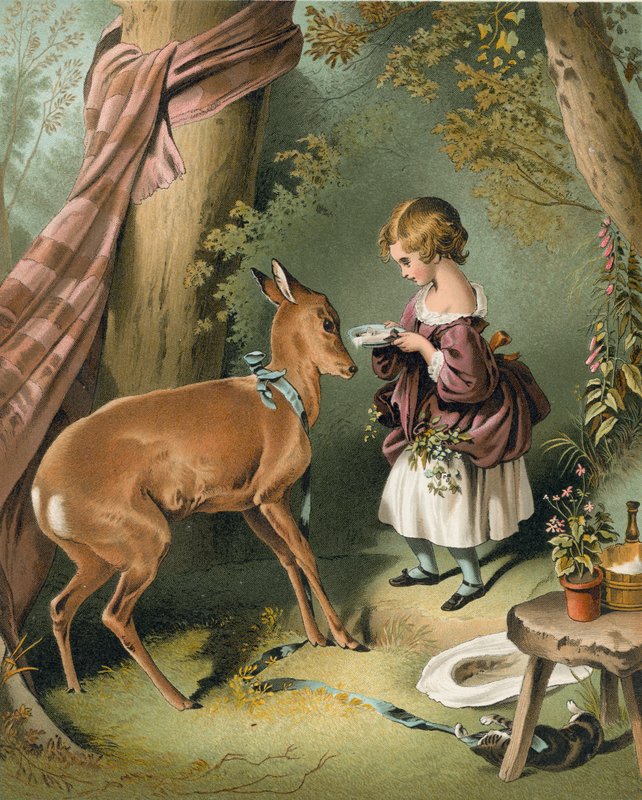 Menina, alimentação, veado de Edwin Landseer