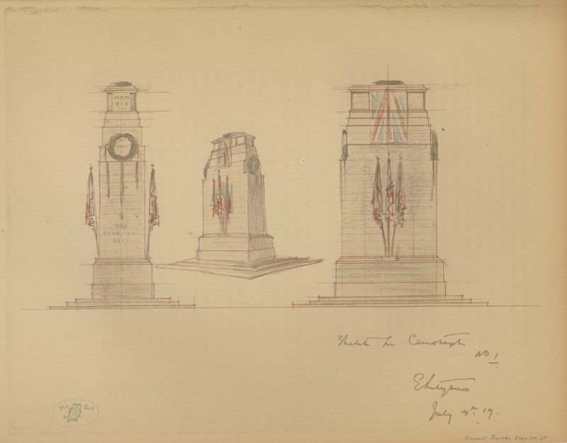 Sketch No 1 para o Cenotaph, Whitehall, Westminster, Londres (cor litho) de Edwin Landseer Lutyens