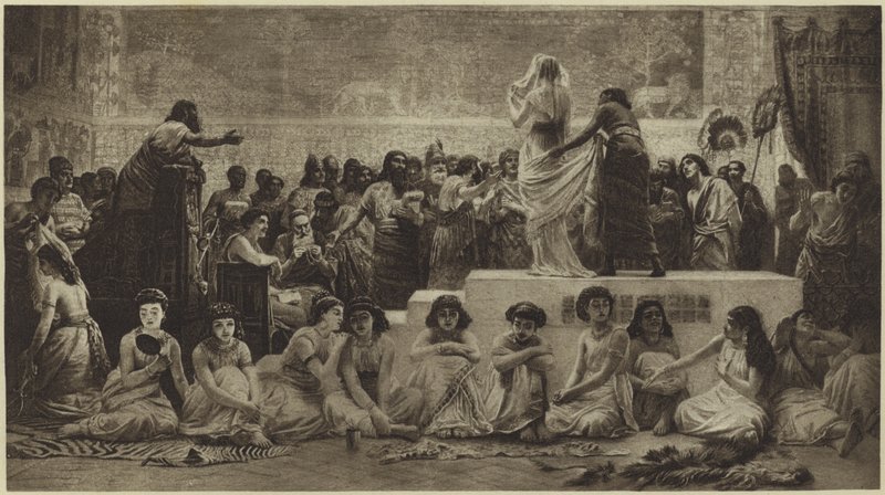 O Mercado de Casamento Babilônico (fotogravura) de Edwin Longsden Long