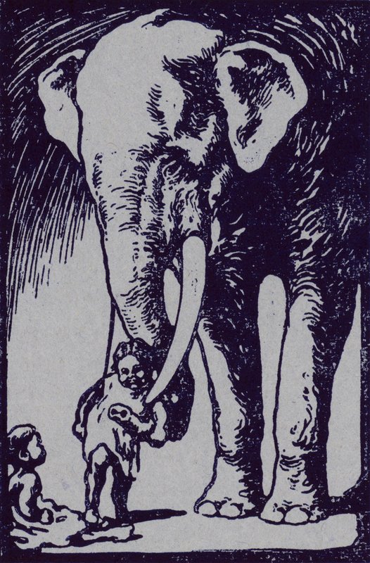 Elefante e criança (litho) de Edwin Noble