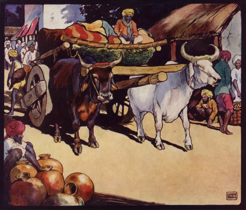 Bulllock-Waggon indiano (cor litho) de Edwin Noble