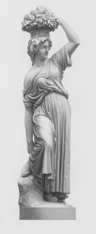 O Fruit-Gatherer, gravado por E Roffe a partir da estátua por E Wolff (gravura) de Edwin Roffe