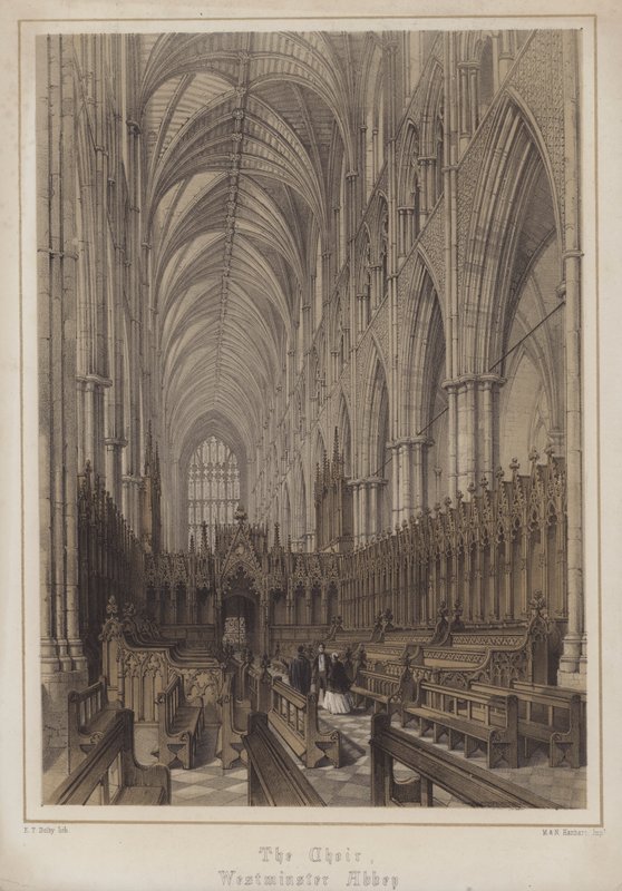 O coro, Abadia de Westminster, Londres (cor litho) de Edwin Thomas Dolby