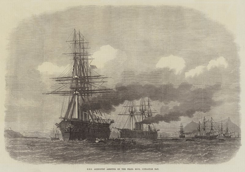 HMS Agincourt encalhado na rocha da pérola, baía de Gibraltar de Edwin Weedon