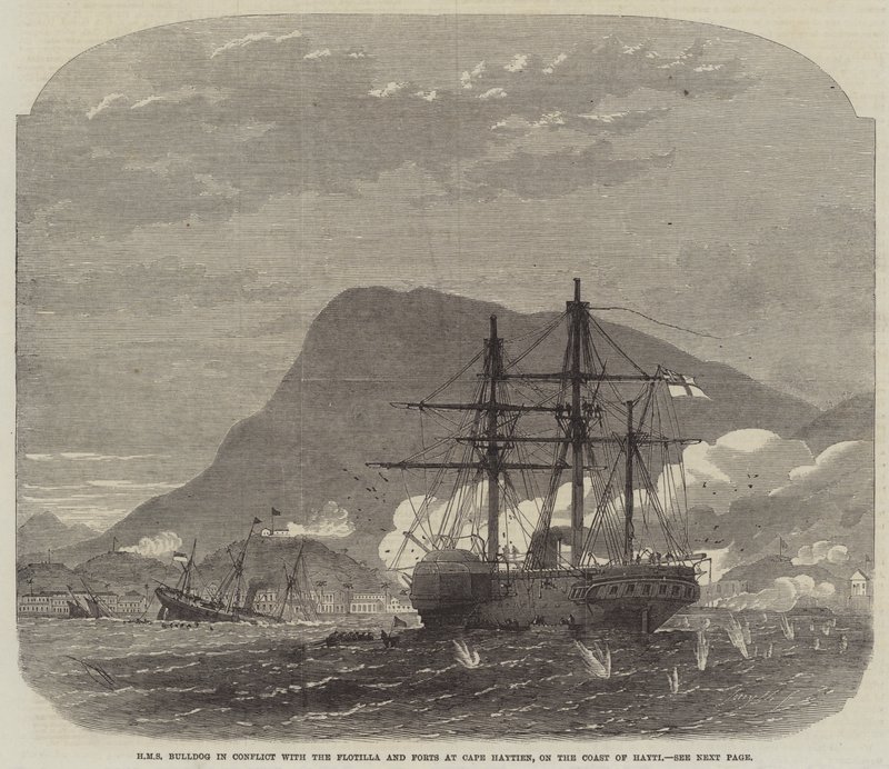 HMS Bulldog em Conflito com a Flotilha e Fortes em Cape Haytien, na costa de Hayti de Edwin Weedon