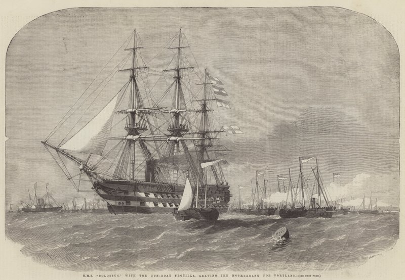 HMS Colossus, com a flotilha Gun-Boat, deixando a Motherbank para Portland de Edwin Weedon