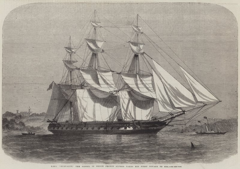 HMS Euryalus, o navio em que o príncipe Alfred leva sua primeira viagem ao mar de Edwin Weedon