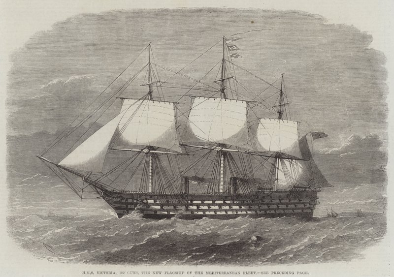 HMS Victoria, 102 Guns, a nova bandeira da frota do Mediterrâneo de Edwin Weedon