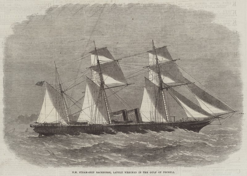 HM Steam-Ship Racehorse, recentemente destruído no Golfo de Pecheli de Edwin Weedon