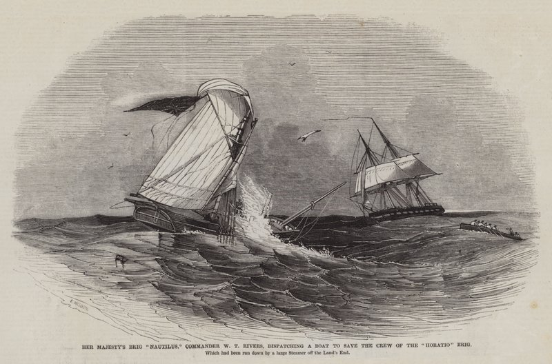 Nautilus do Brigadeiro de Sua Majestade, Comandante WT Rivers, despachando um Barco para salvar a Tripulação da Brigada Horatio de Edwin Weedon