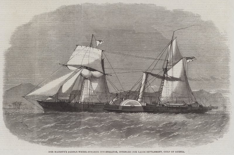 O investigador de pá-roda-vapor de sua majestade, destinado ao assentamento de Lagos, no Golfo da Guiné de Edwin Weedon