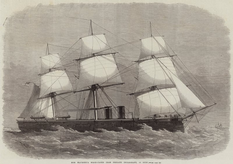 A fragata de ferro de madeira de sua majestade é inconstante, 16 armas de Edwin Weedon