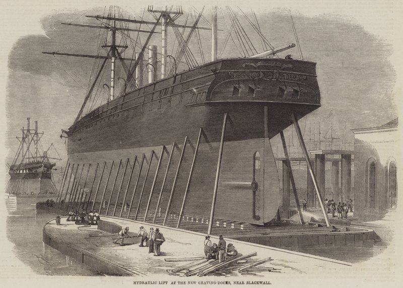 Elevador hidráulico nas novas docas, perto de Blackwall de Edwin Weedon