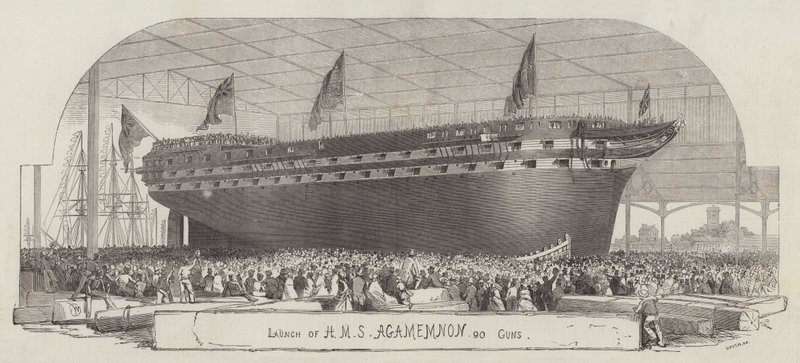 Lançamento do HMS Agamemnon, 90 armas de Edwin Weedon