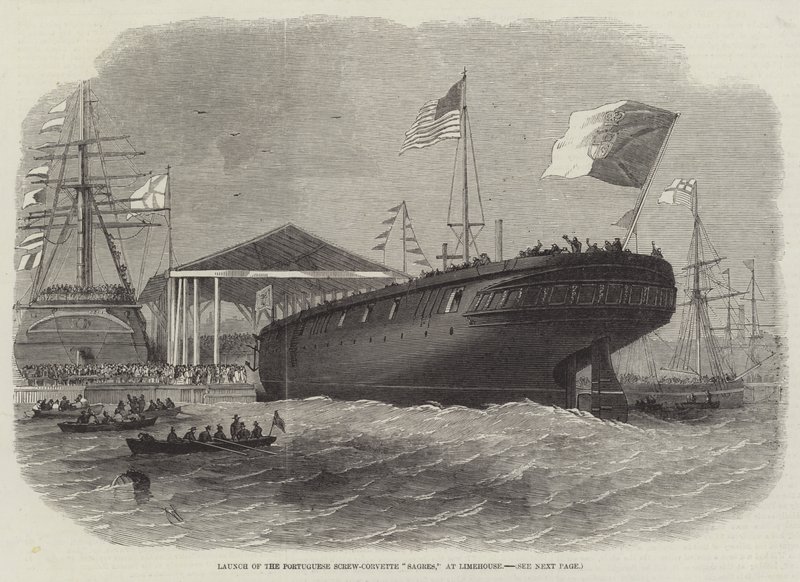 Lançamento do Parafuso-Corvette Português Sagres, em Limehouse de Edwin Weedon
