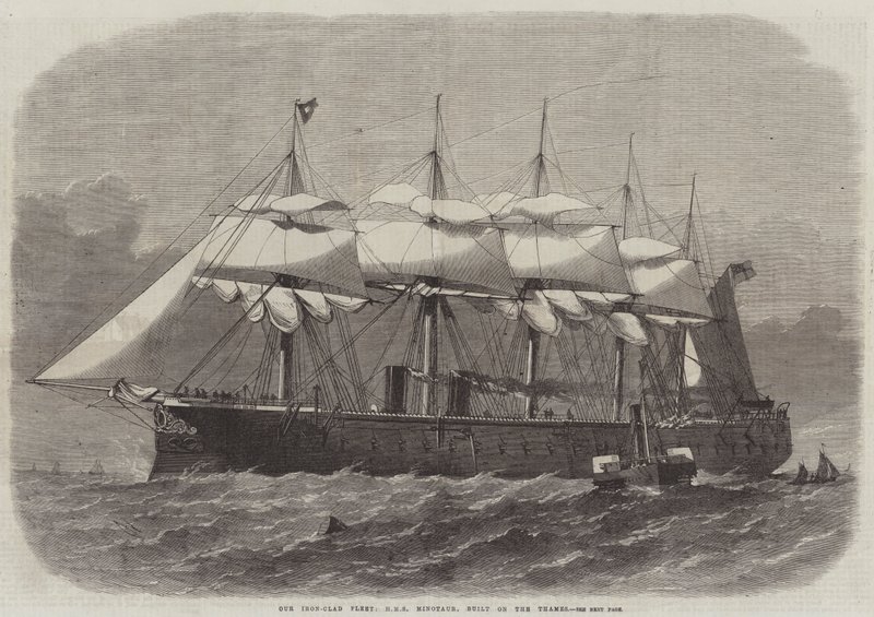 Nossa frota de Iron-Clad, HMS Minotaur, construída sobre o Tamisa de Edwin Weedon