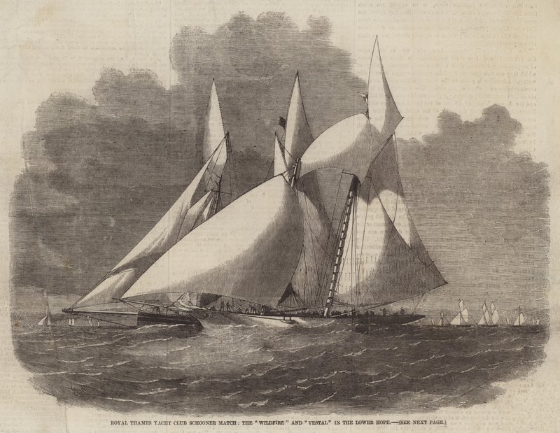 Royal Thames Yacht Club Schooner Match, o Wildfire e Vestal na esperança inferior de Edwin Weedon